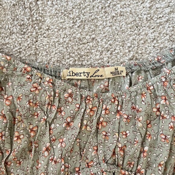 Floral Coquette Pleated Babydoll Top w Bishop Sleeves M - Picture 4 of 7